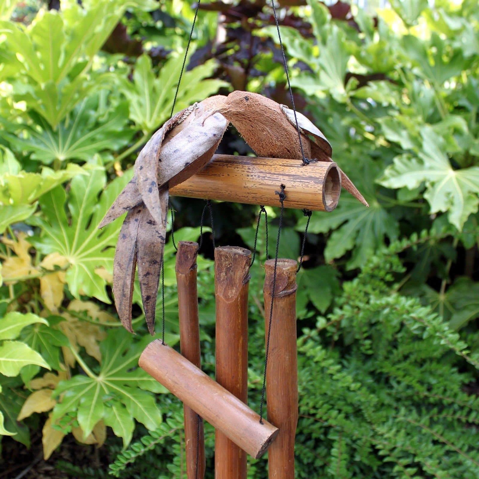 Coconut and bamboo wind chimes with a twin birds design