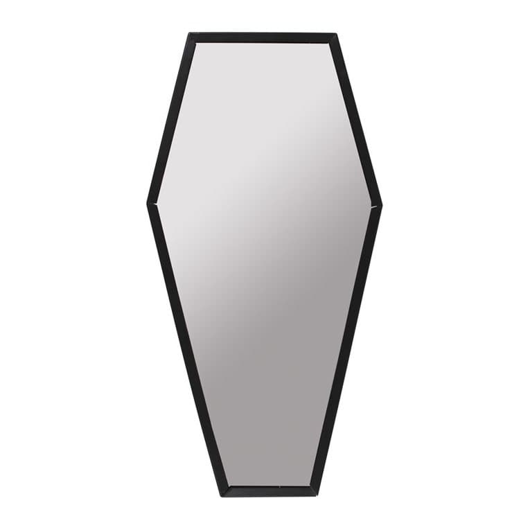 Coffin shaped iron mirror, 50 cm tall