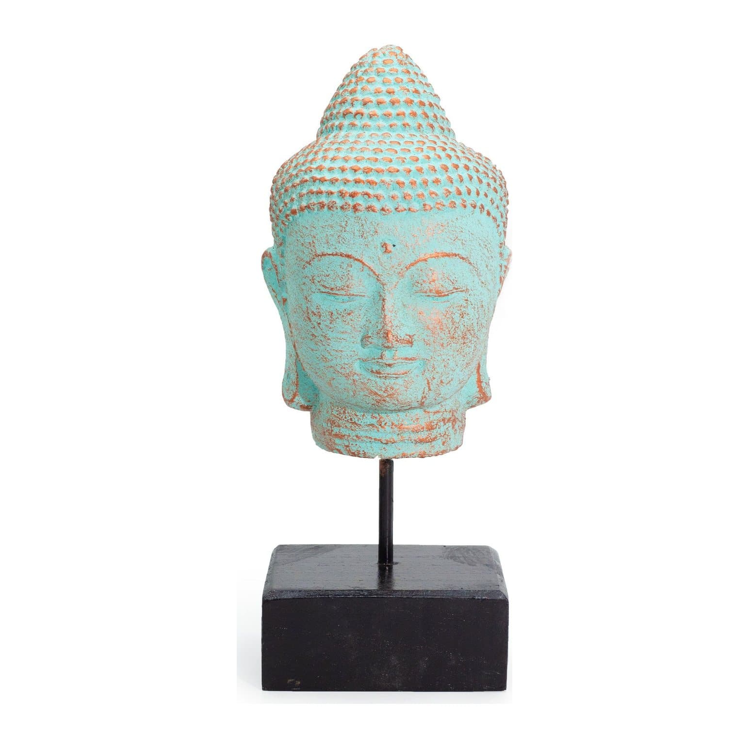 Copper-finish Buddha head on a stand
