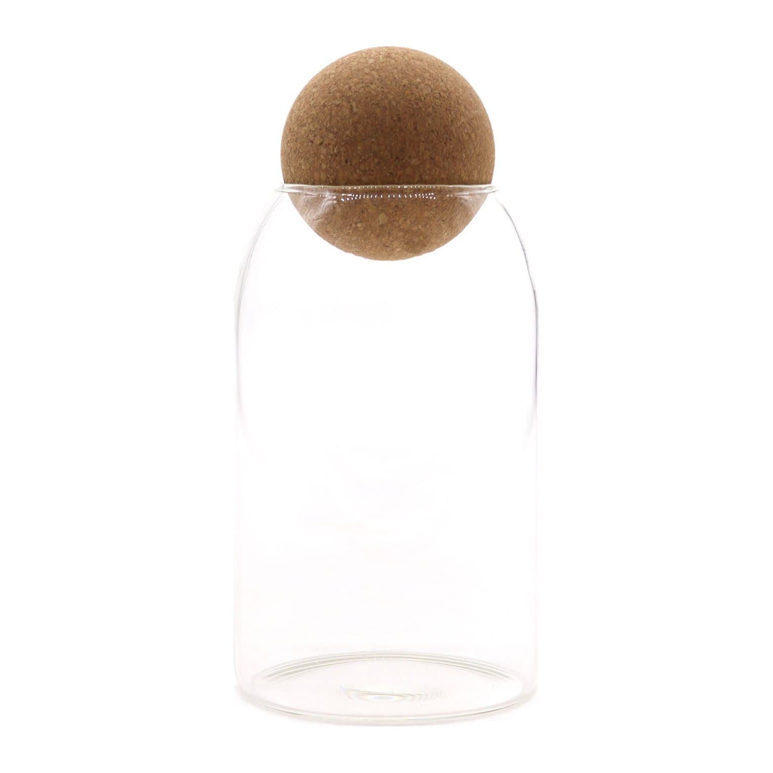Clear cork-ball glass jar made of glass and wood