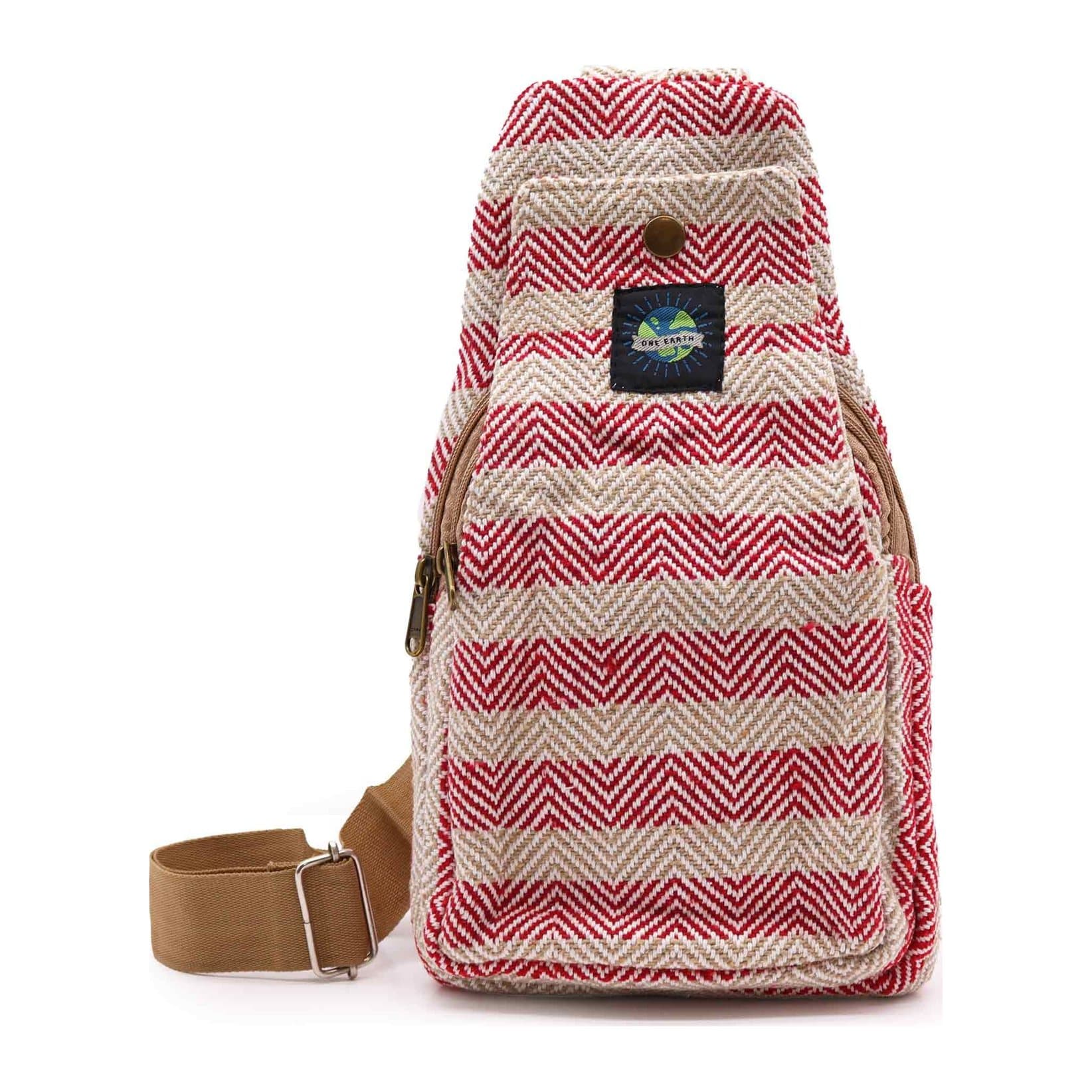 Tan and pink cotton cross-body bag