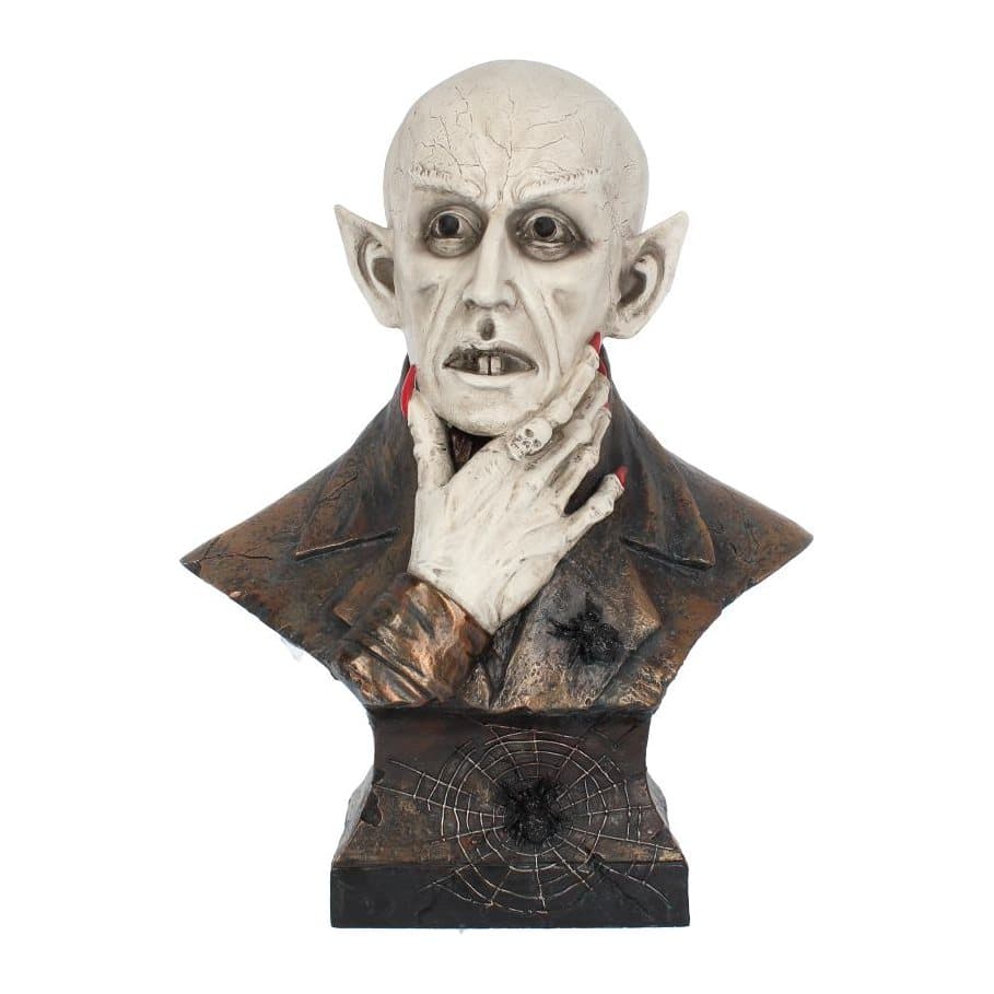 Count Dracula resin bust with pale face, red fingernails and a black spider