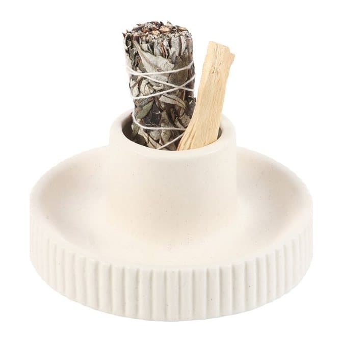 Cream ribbed ceramic smudge bowl