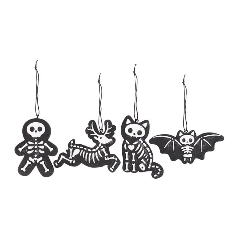 Four skeleton cookie Christmas ornaments