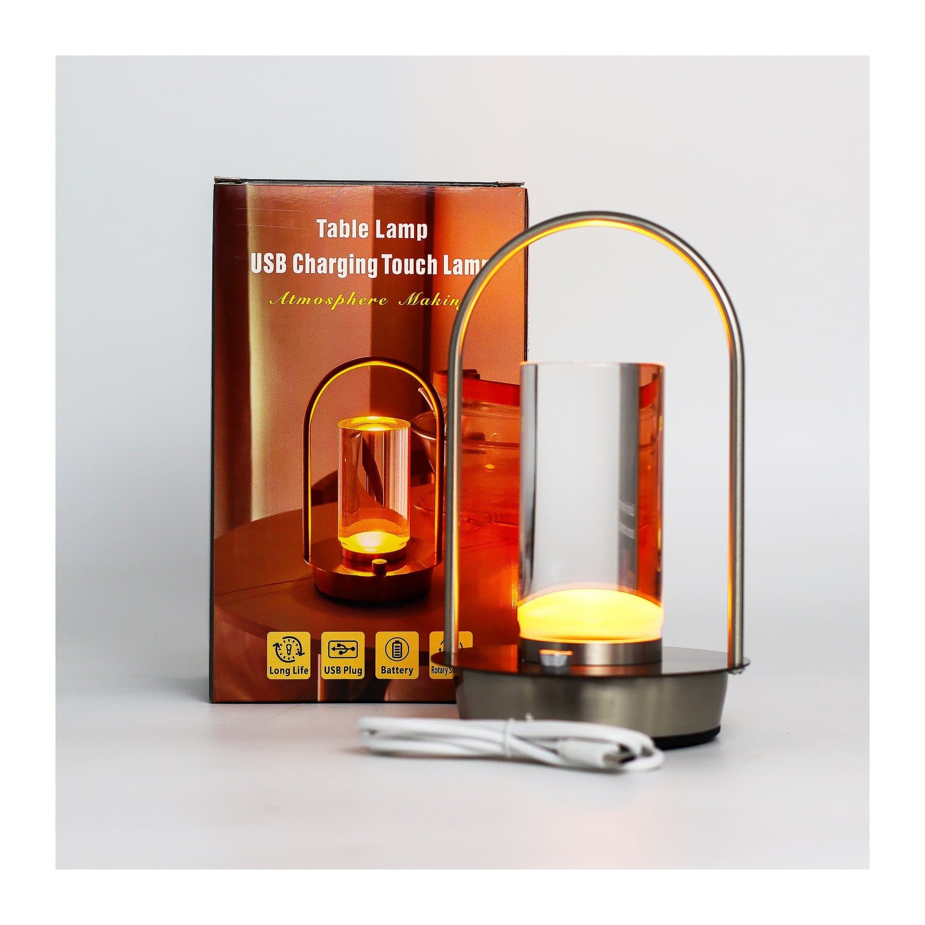 Glass lantern touch lamp glowing