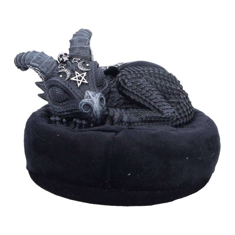 Luciflys Dreams figurine: a small dragon curled up asleep, hand-painted in resin