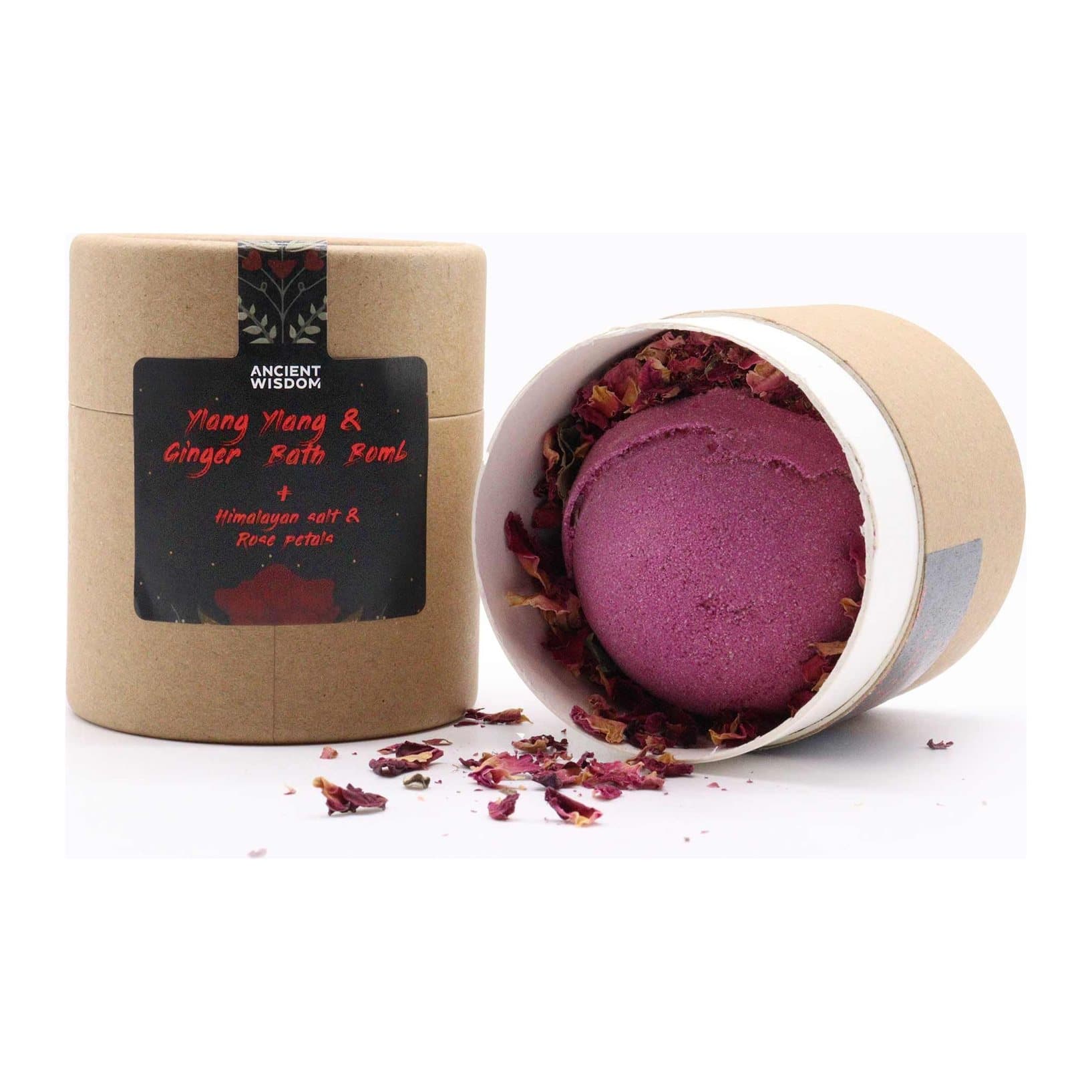 Cupid's Self Care bath set in a cardboard tube with bath bomb, salt and petals