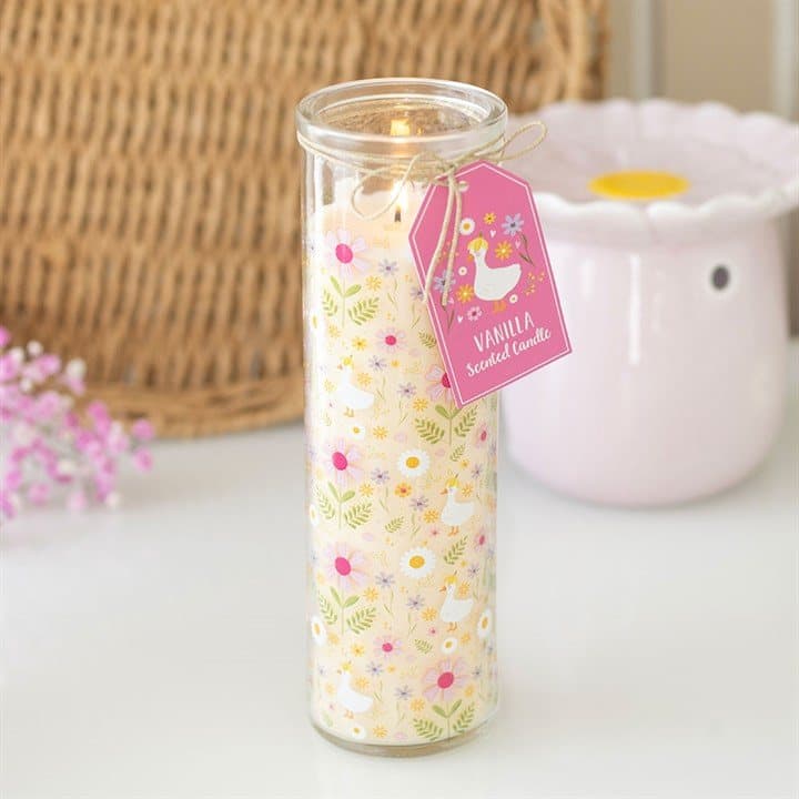 Daisy and duck print vanilla tube candle
