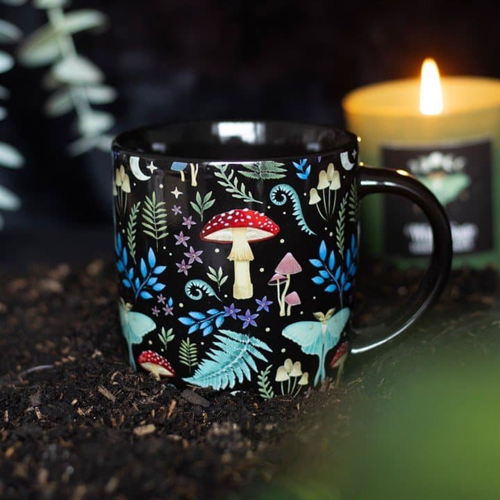 Mug with an all-over dark forest print