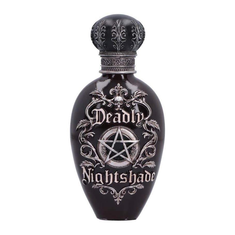 Deadly Nightshade bottle figurine with a gothic pentagram design