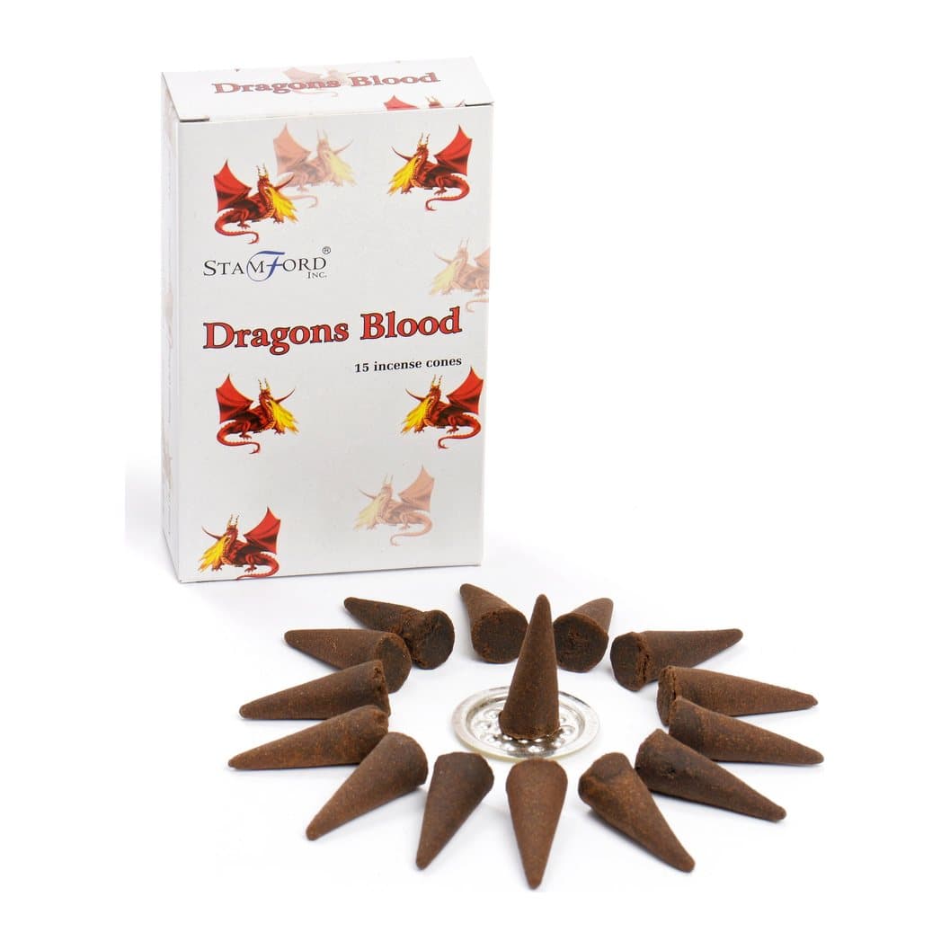Dragons blood incense cones, pack of 2, with metal holder