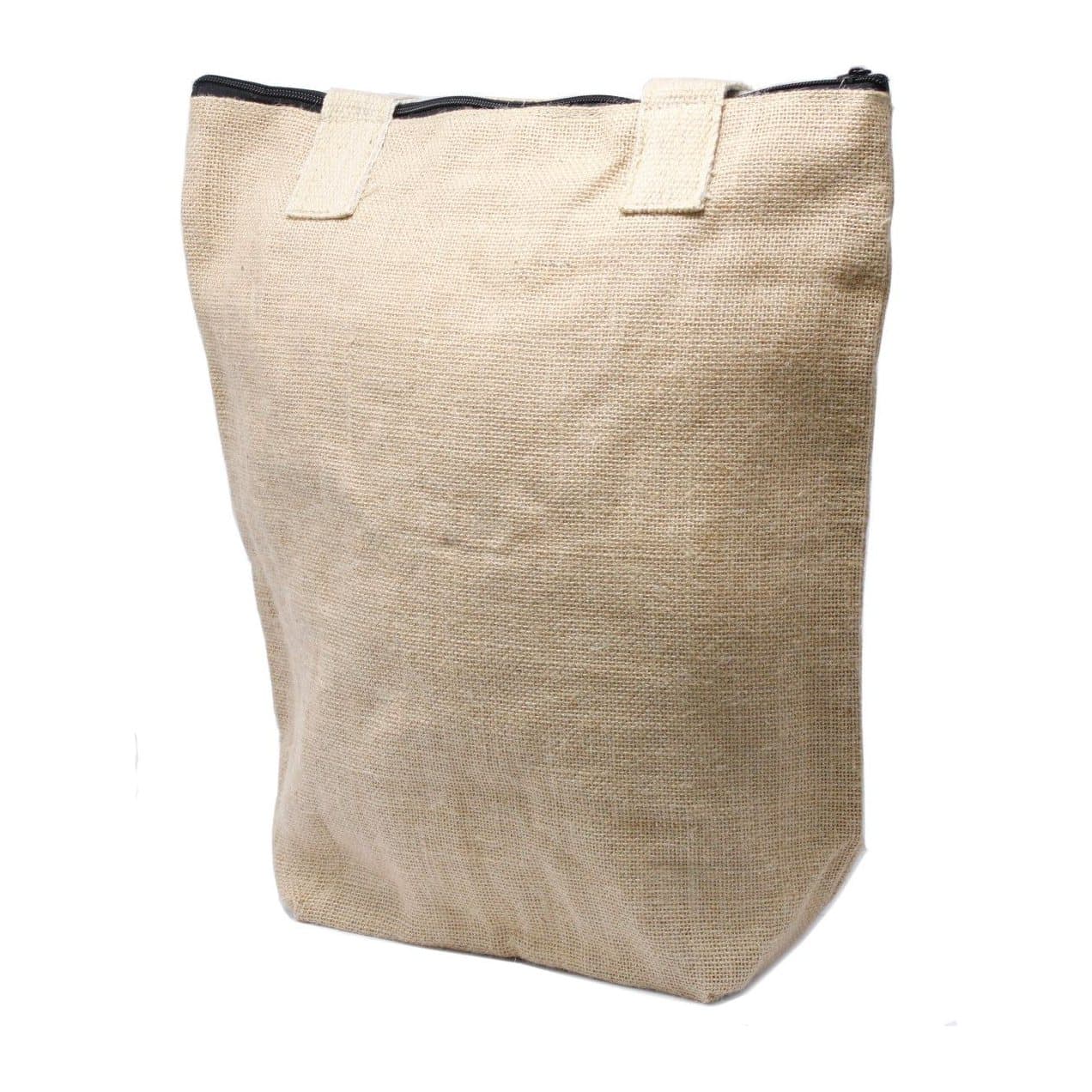 Big jute shopping bag with a blank design, zip and cotton handles