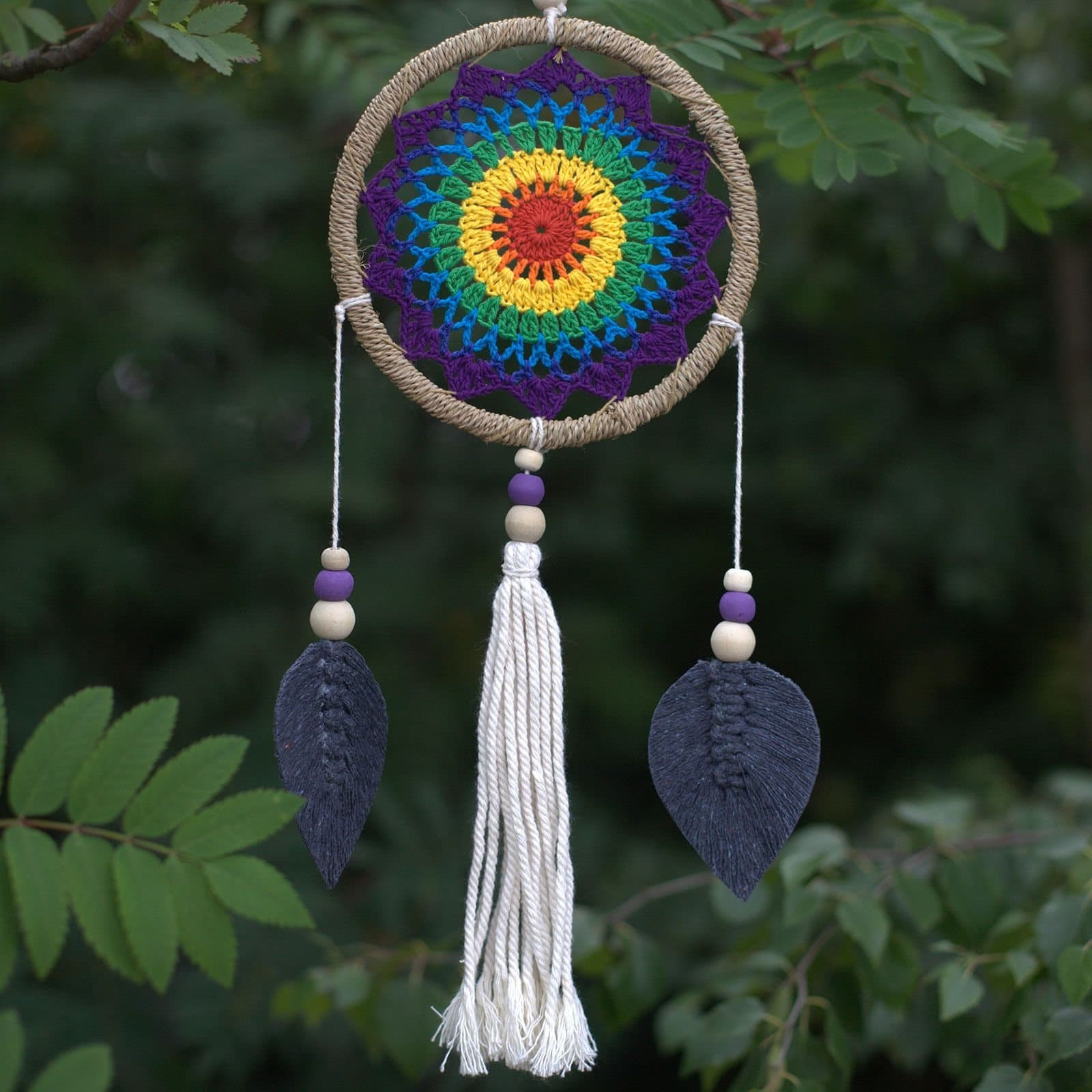 Rainbow feather-free dream catcher