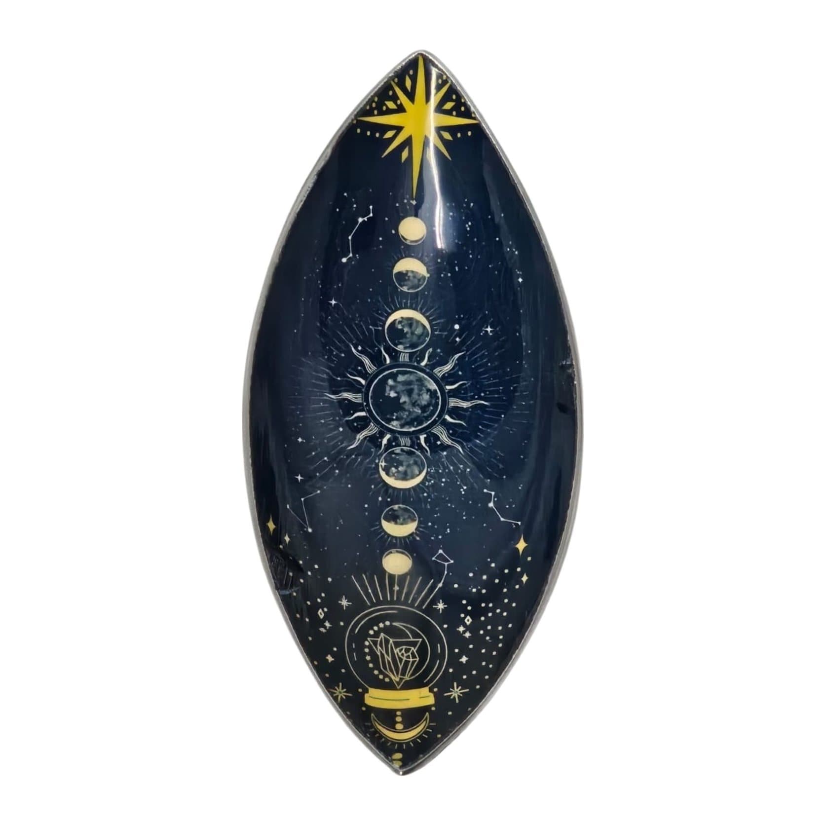 Enamel incense bowl with moon phase artwork