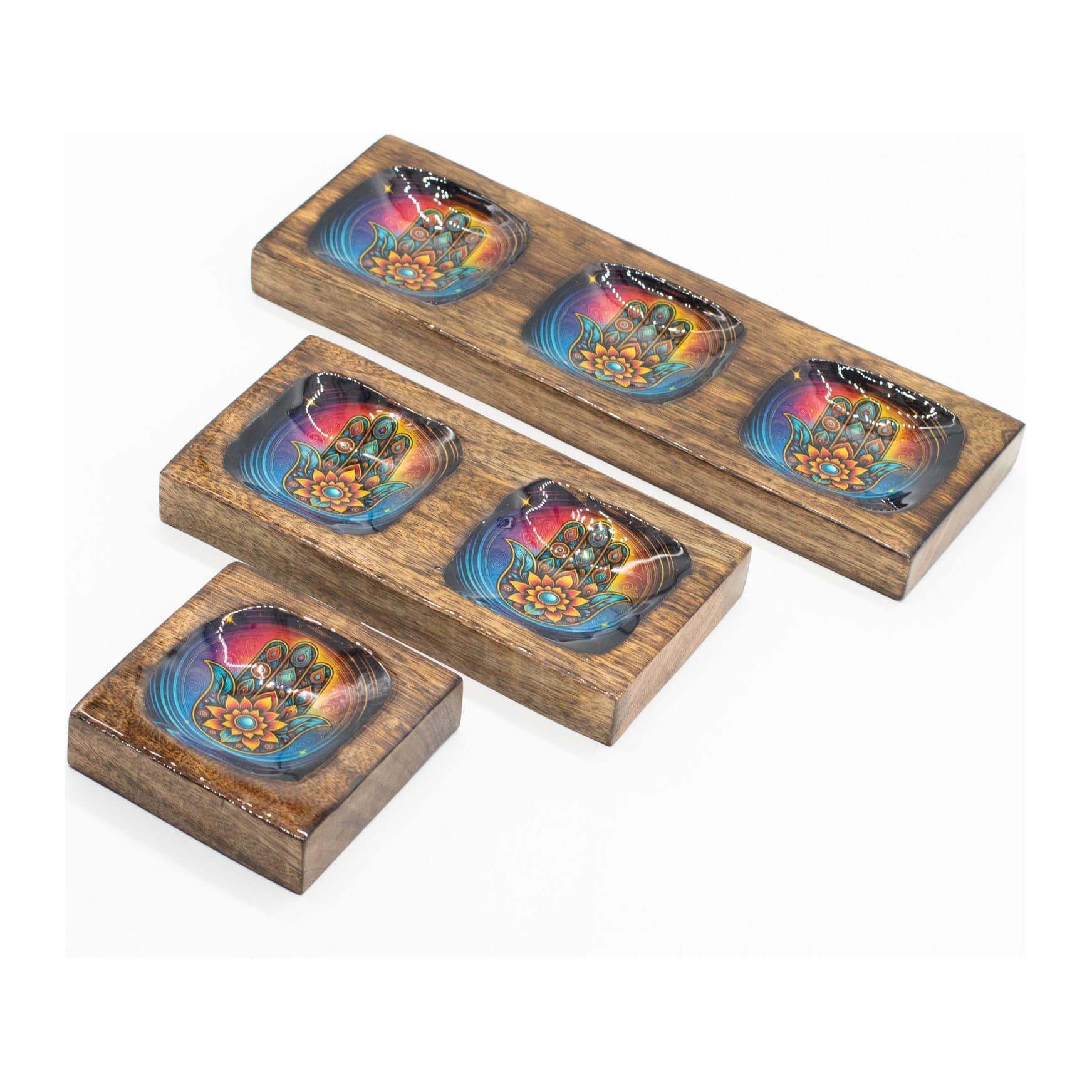 Enamelled mango wood tray set