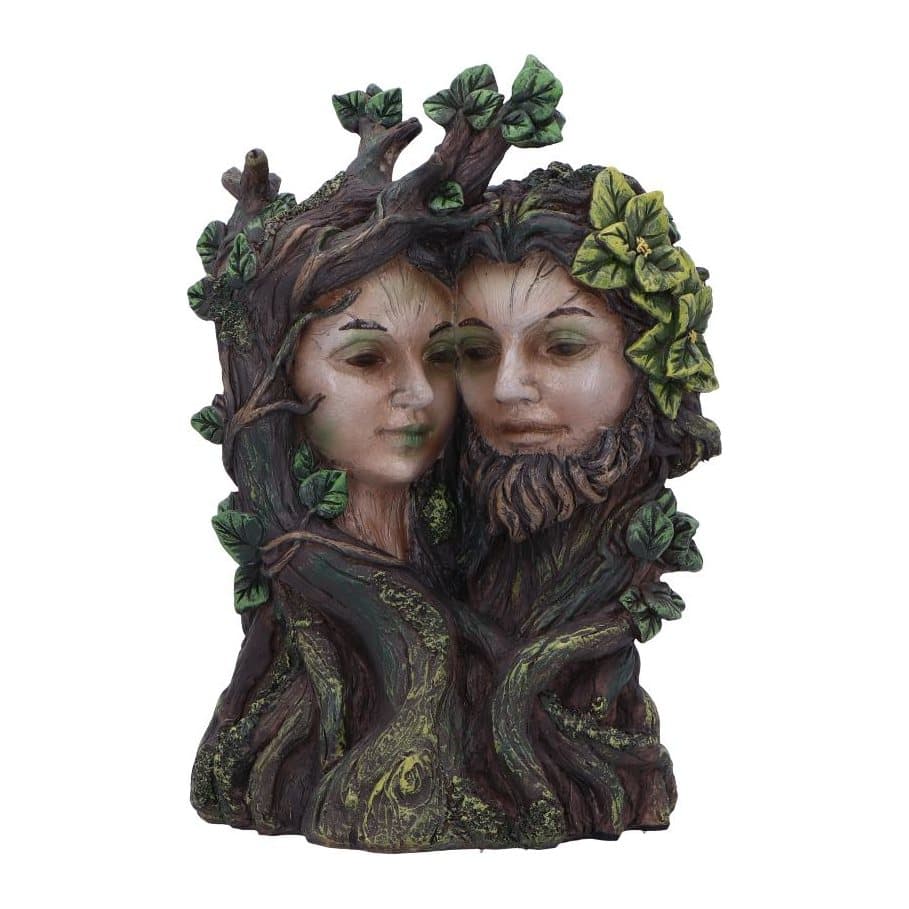 Resin tree people ornament with two faces entwined in roots and branches