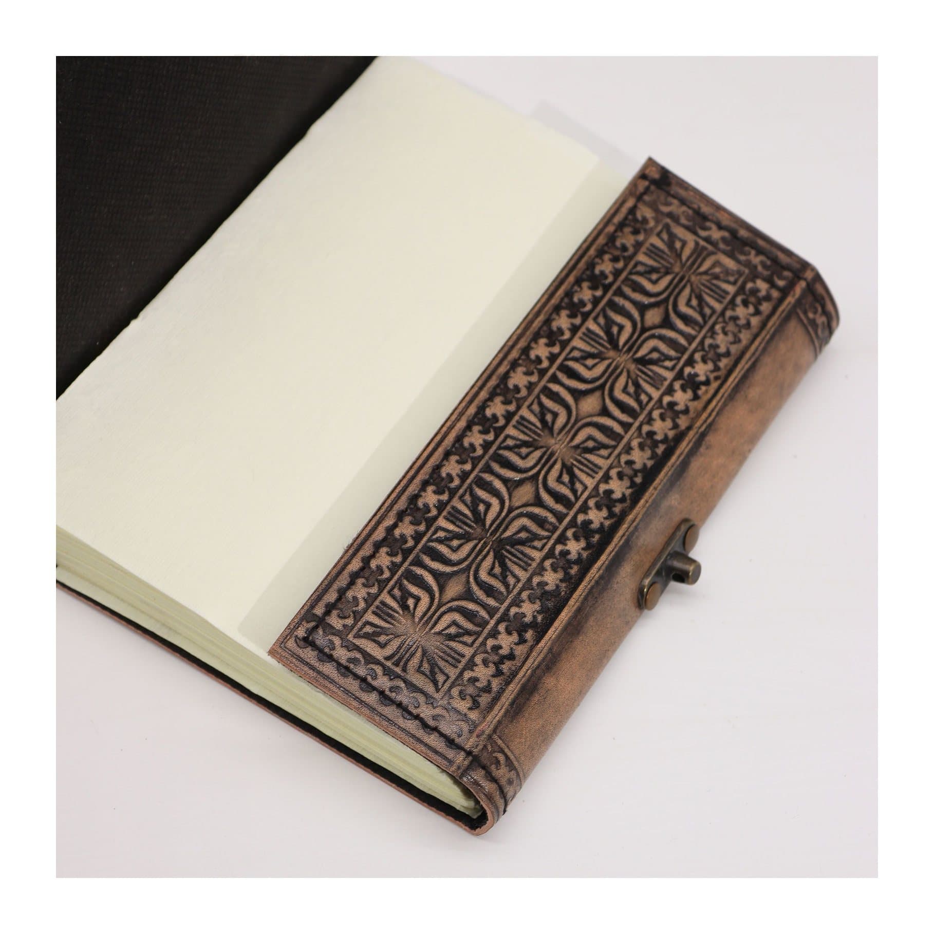 Antique grey leather notebook with a pentacle