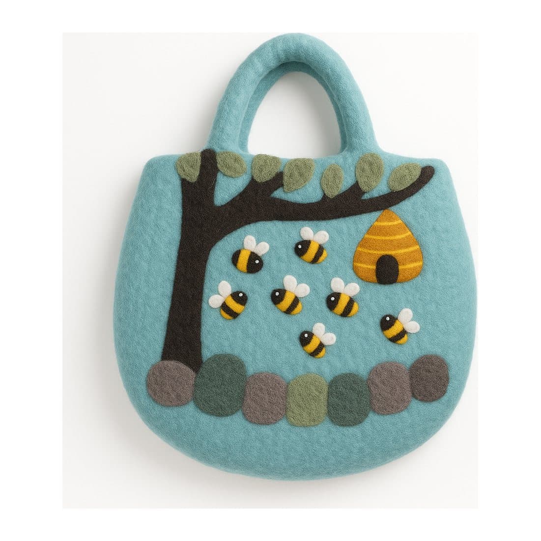 Felted wool bag with a mushroom garden