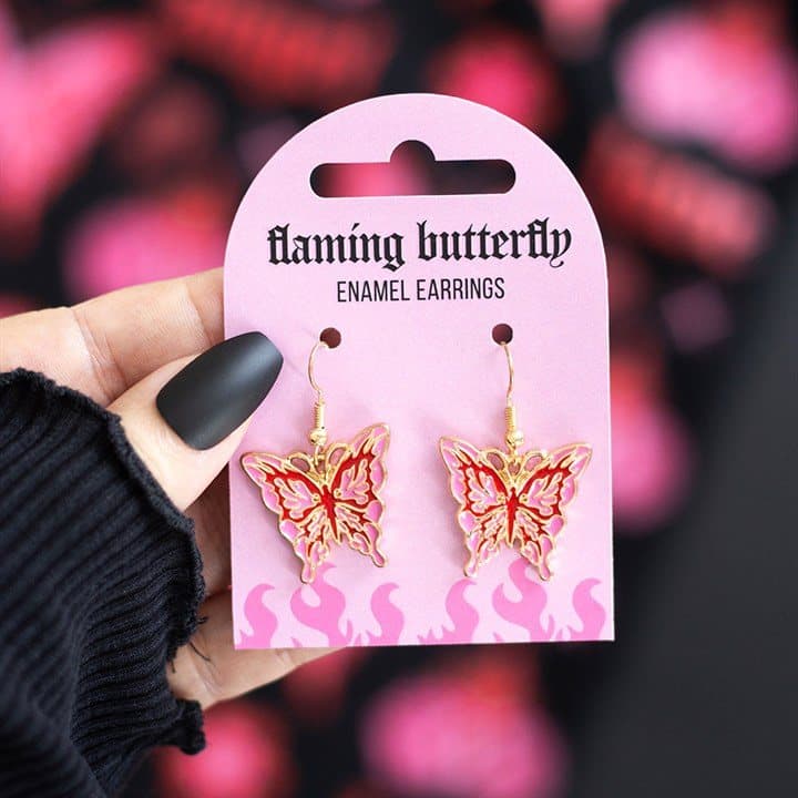 Pink and red cybersigil butterfly earrings