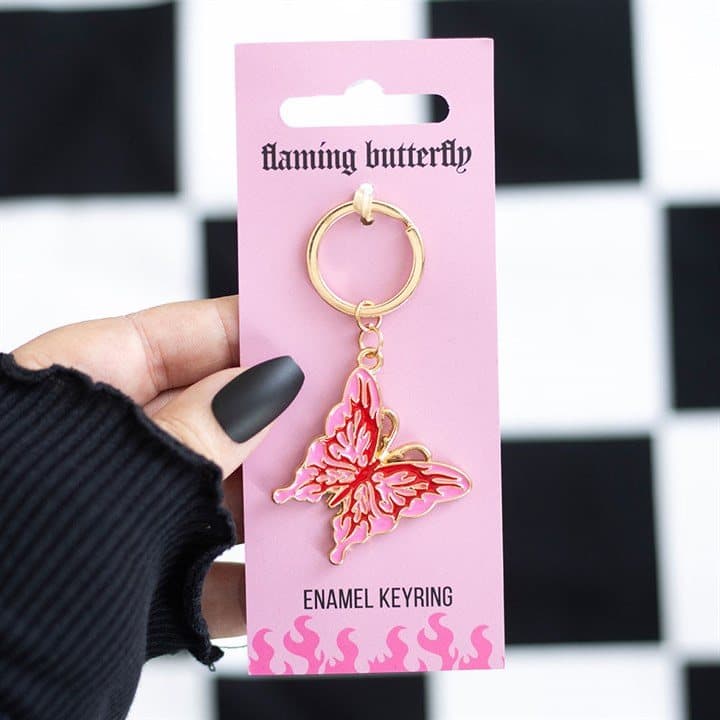 Pink and red cybersigil butterfly alloy keyring