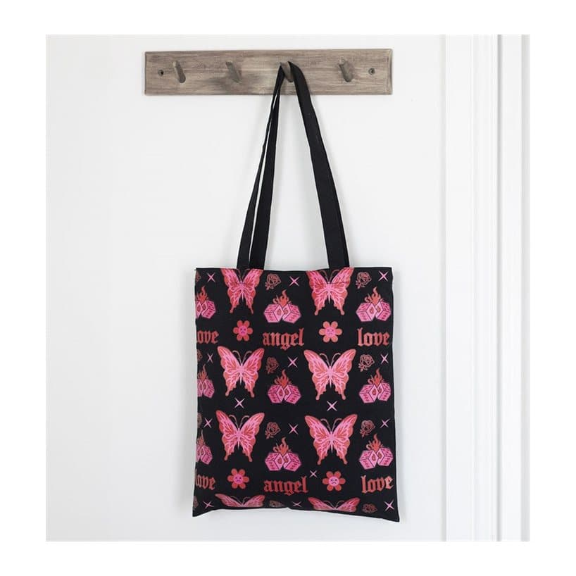 Tote bag with a flaming butterfly print