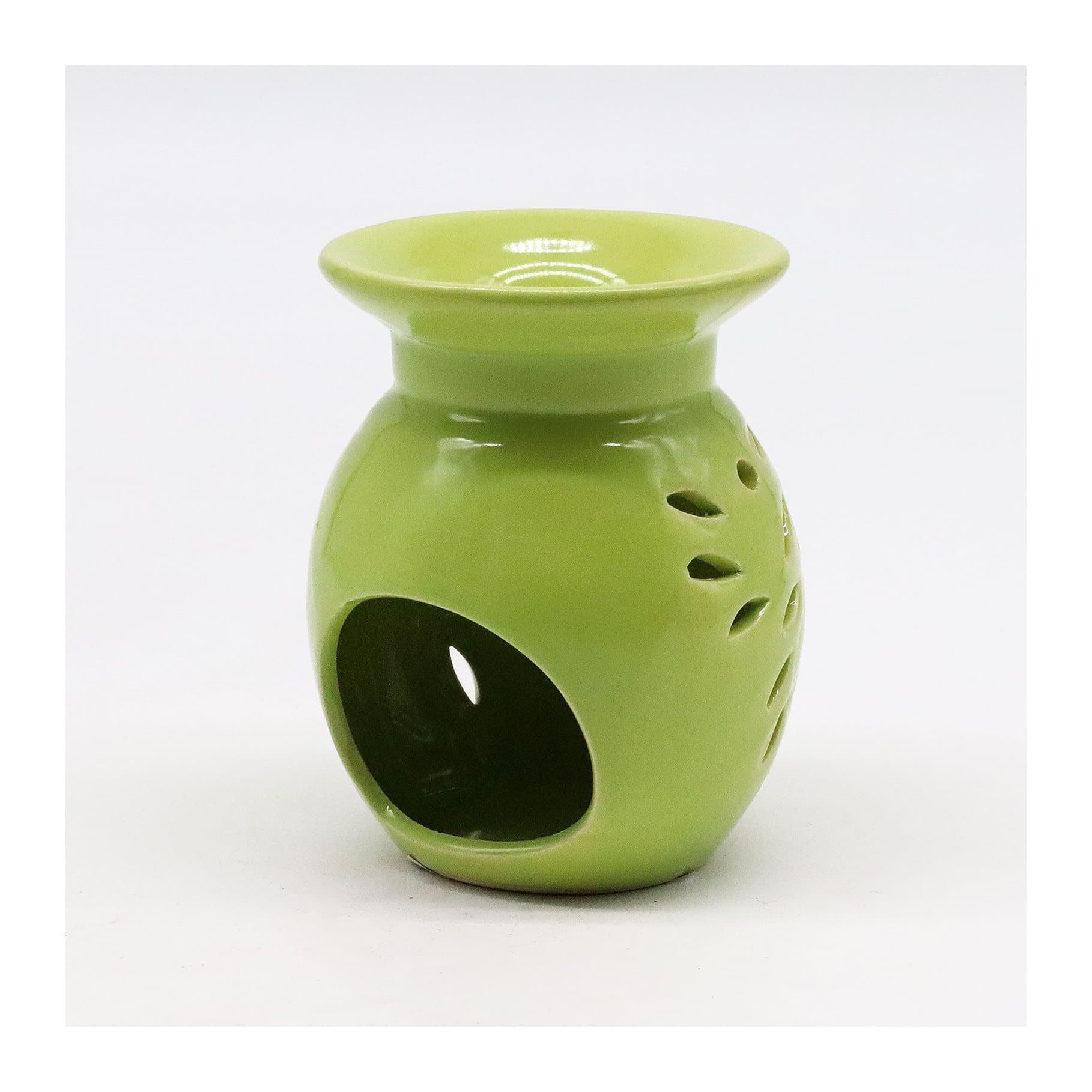Lime ceramic oil burner with a floral design