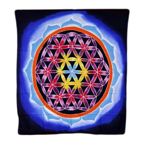 Colourful Flower of Life and Love batik wall art in rayon