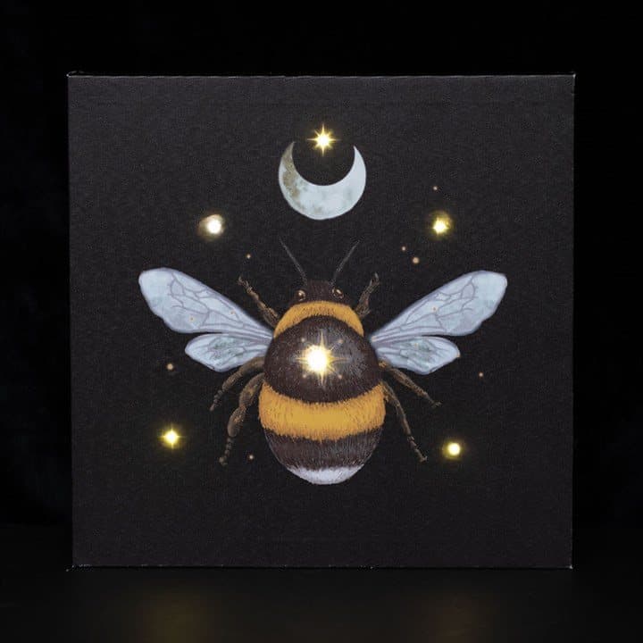 Light up canvas plaque with an ethereal forest bee illustration and LED lights