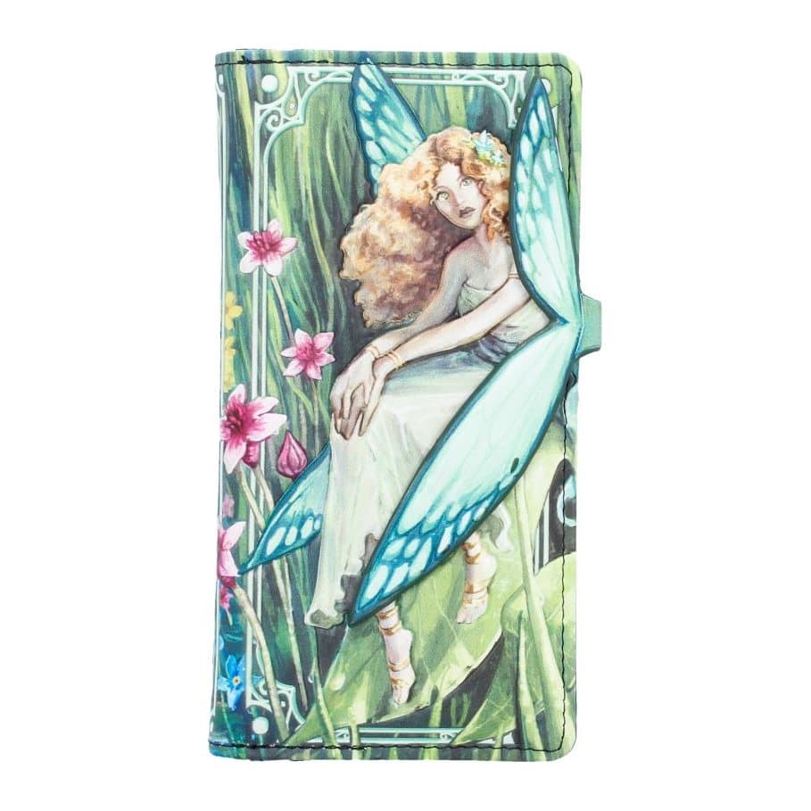 Embossed fairy purse with a forest scene, large wings and colourful flowers