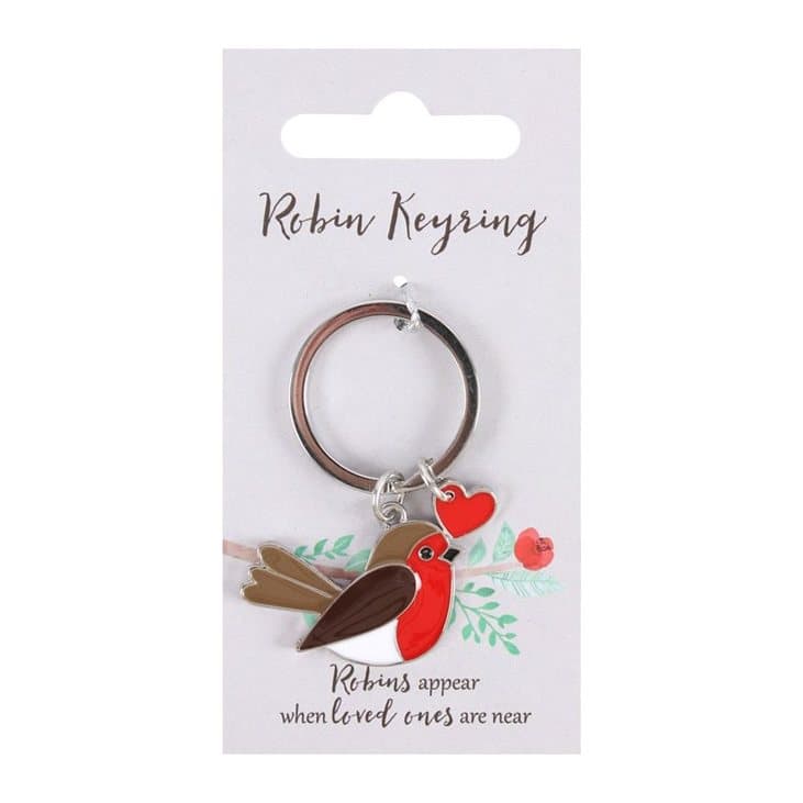 Alloy robin keyring with an added heart charm
