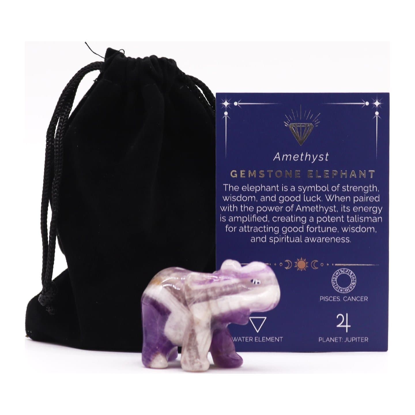 Small amethyst gemstone lucky elephant figure