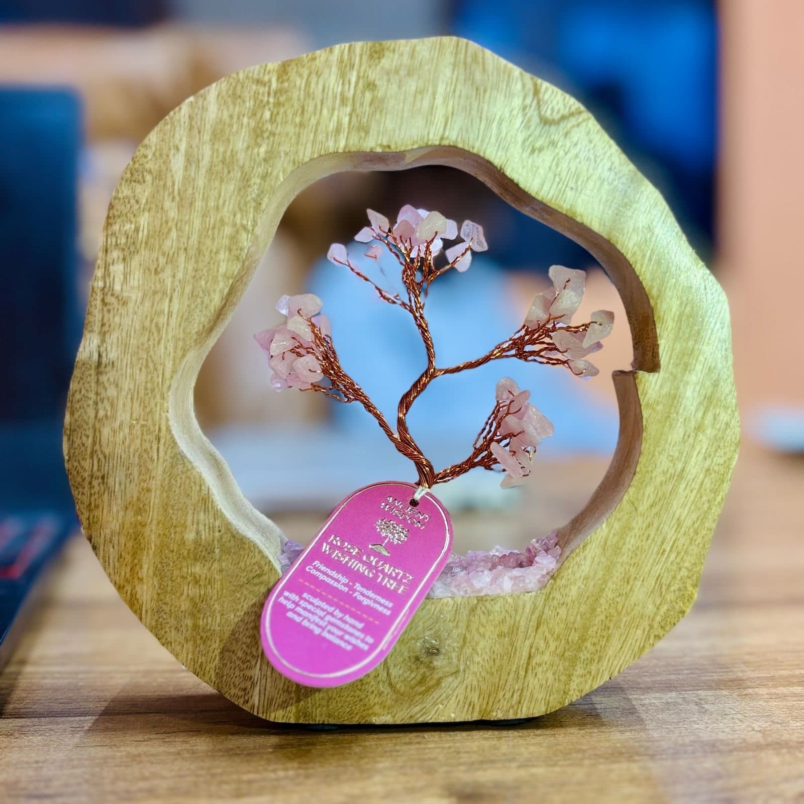 Gemstone tree in a mango wood ring