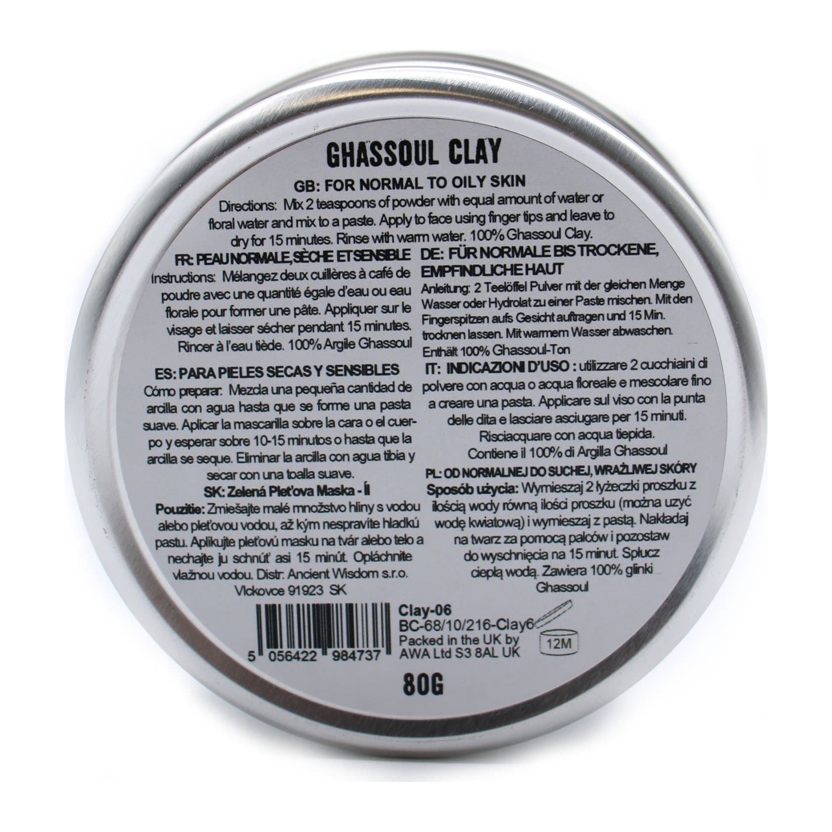 80 g pack of ghassoul clay for a home face mask