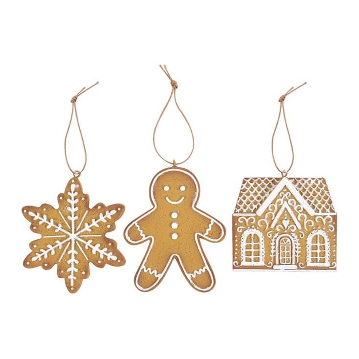 Set of three gingerbread hanging decorations