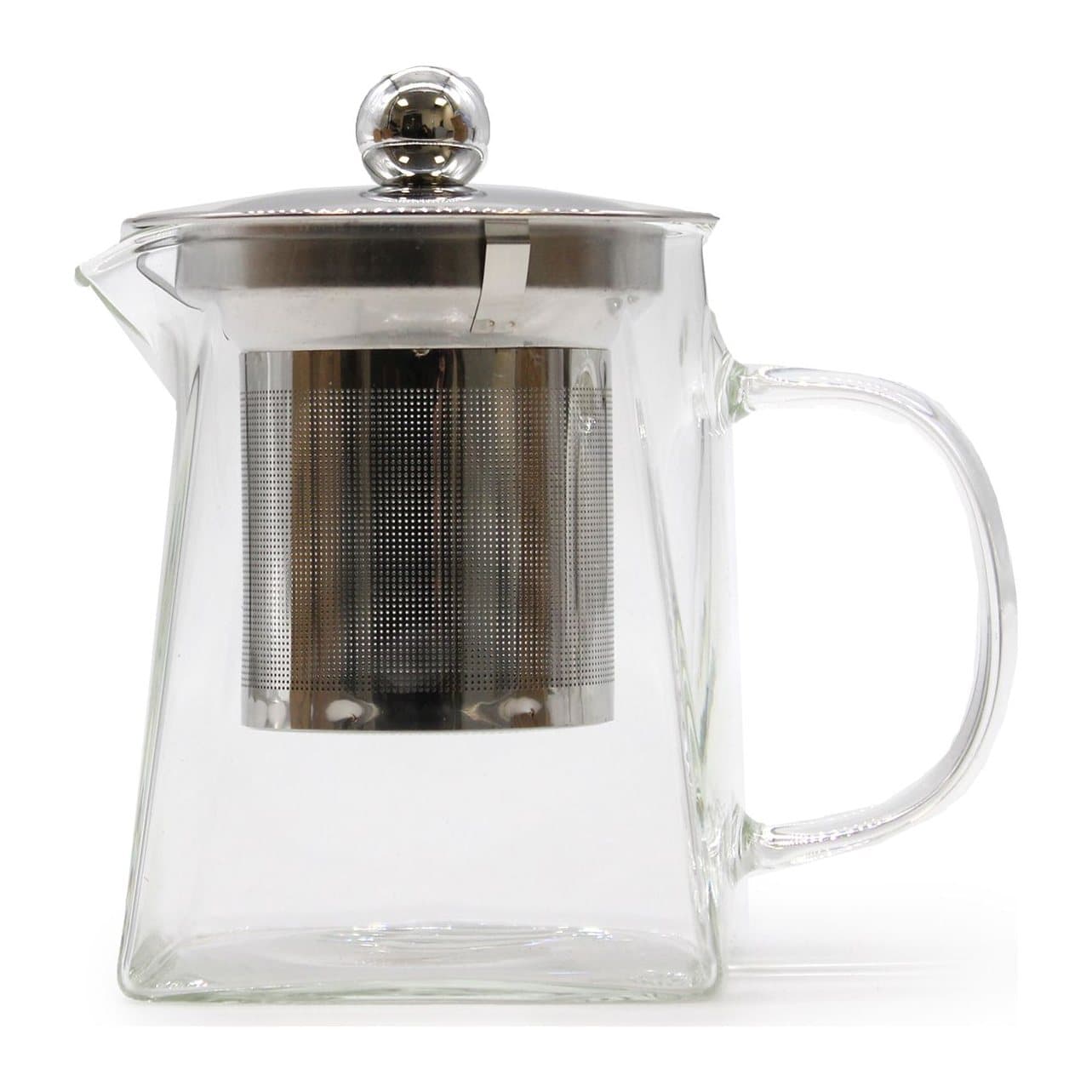 Clear glass teapot with a steel infuser