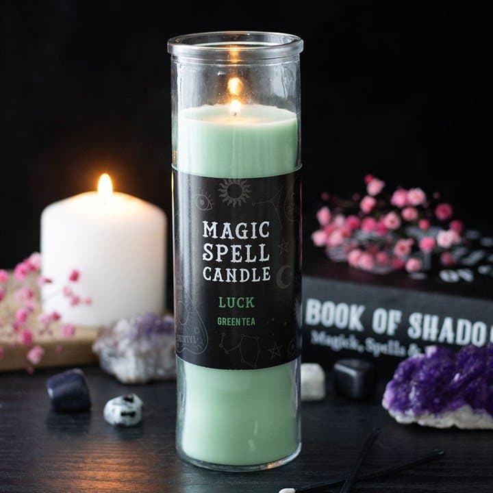 Luck green tea spell tube candle