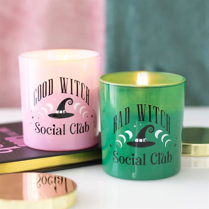 Good Witch and Bad Witch glass candles