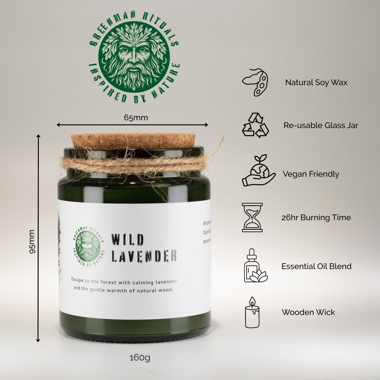 Green glass soy candle with a cork lid