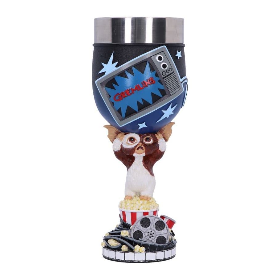 Gremlins Gizmo collectible goblet with Gizmo as the stem balancing on a popcorn box