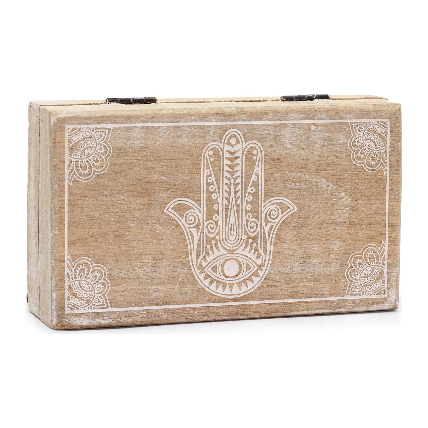 Carved hamsa mango wood box
