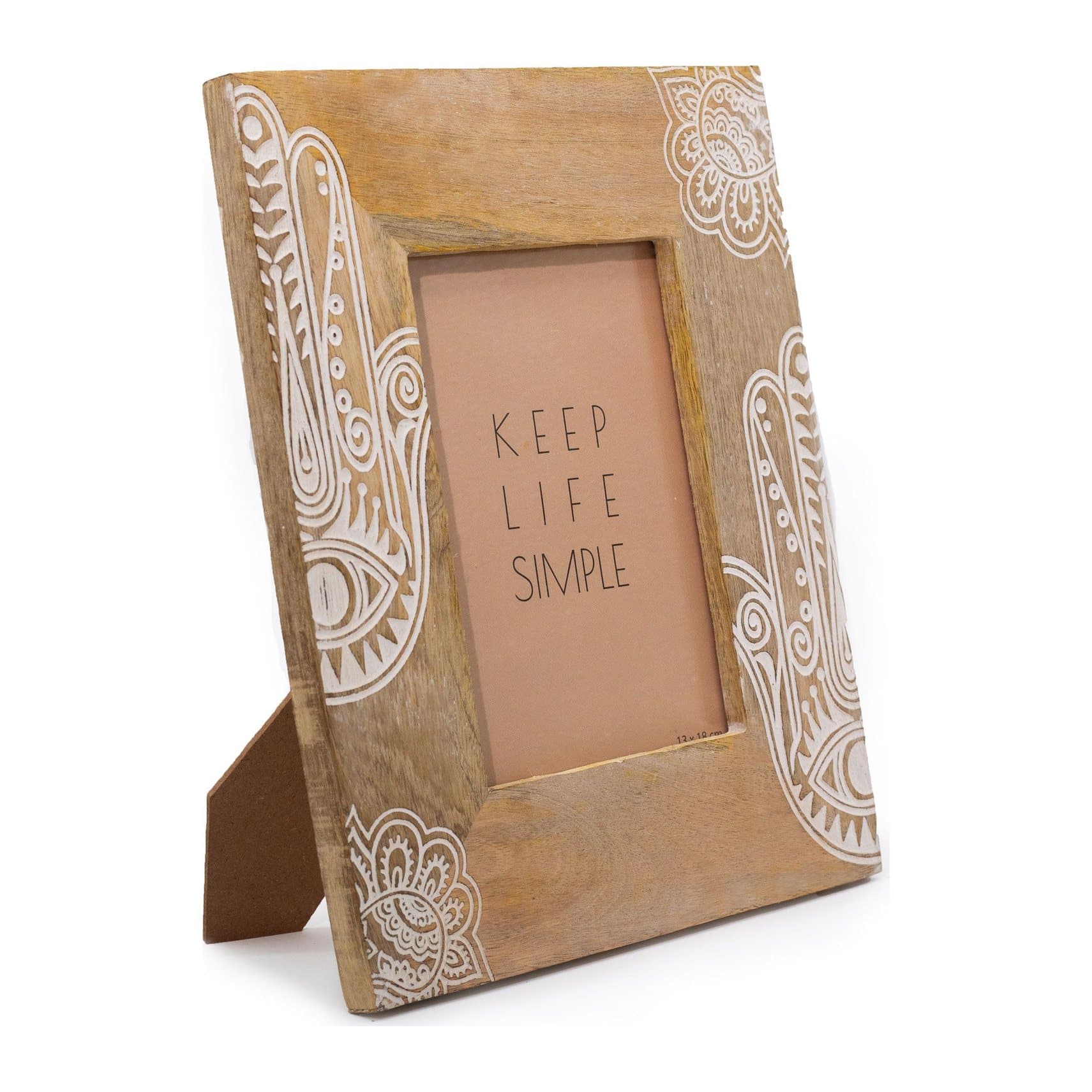 Carved mango wood Hamsa hand photo frame