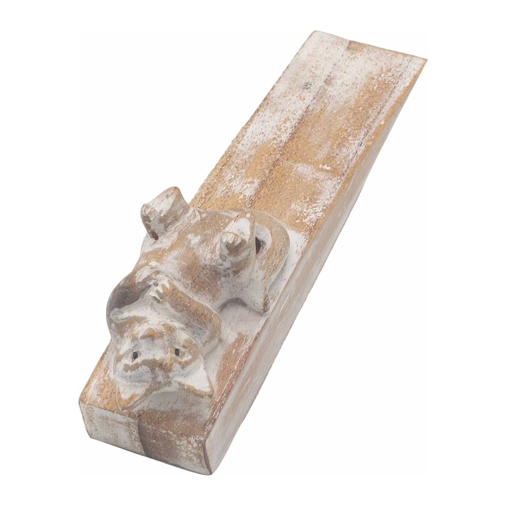 Hand-carved wooden kitten doorstop