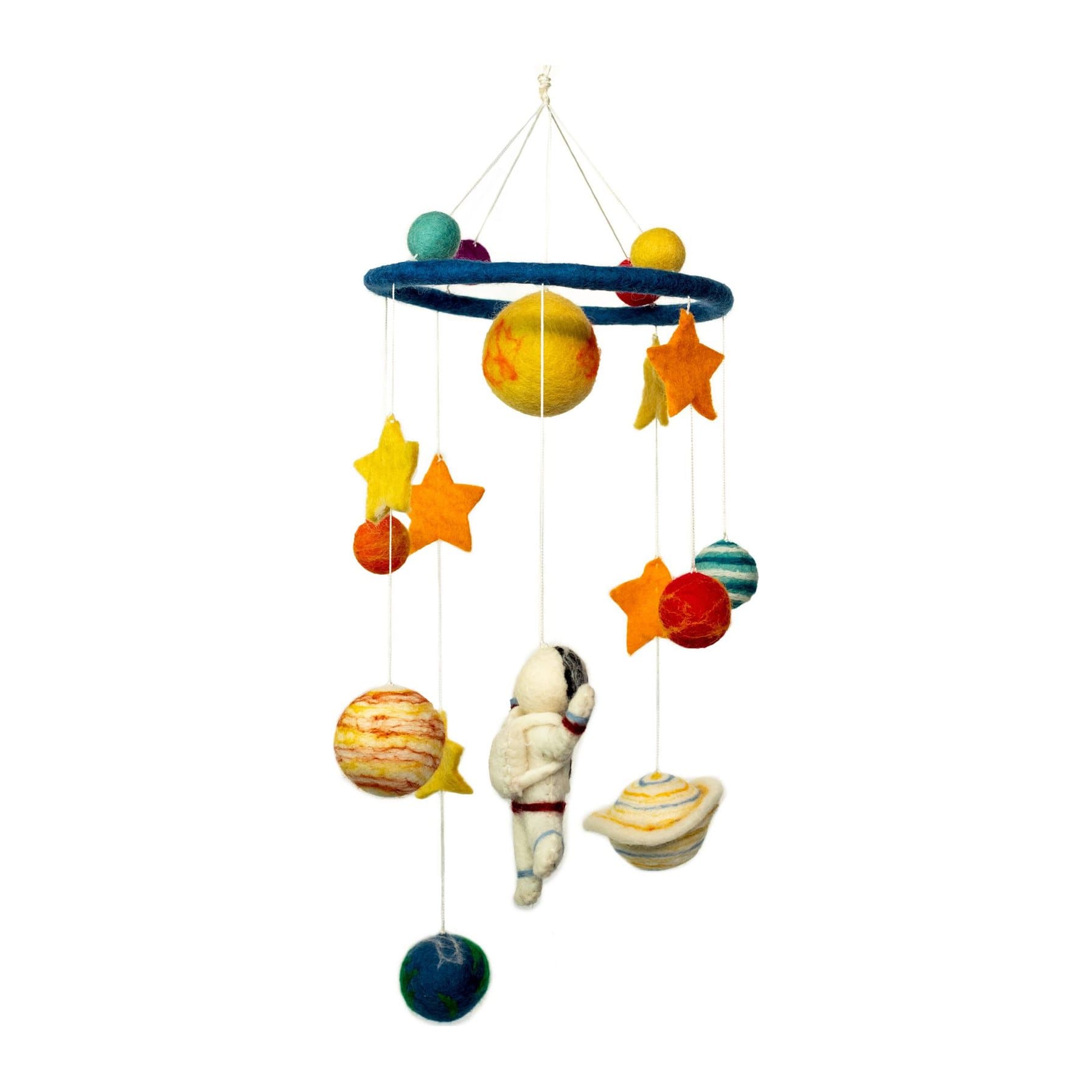 Felt mobile of planets and a starman