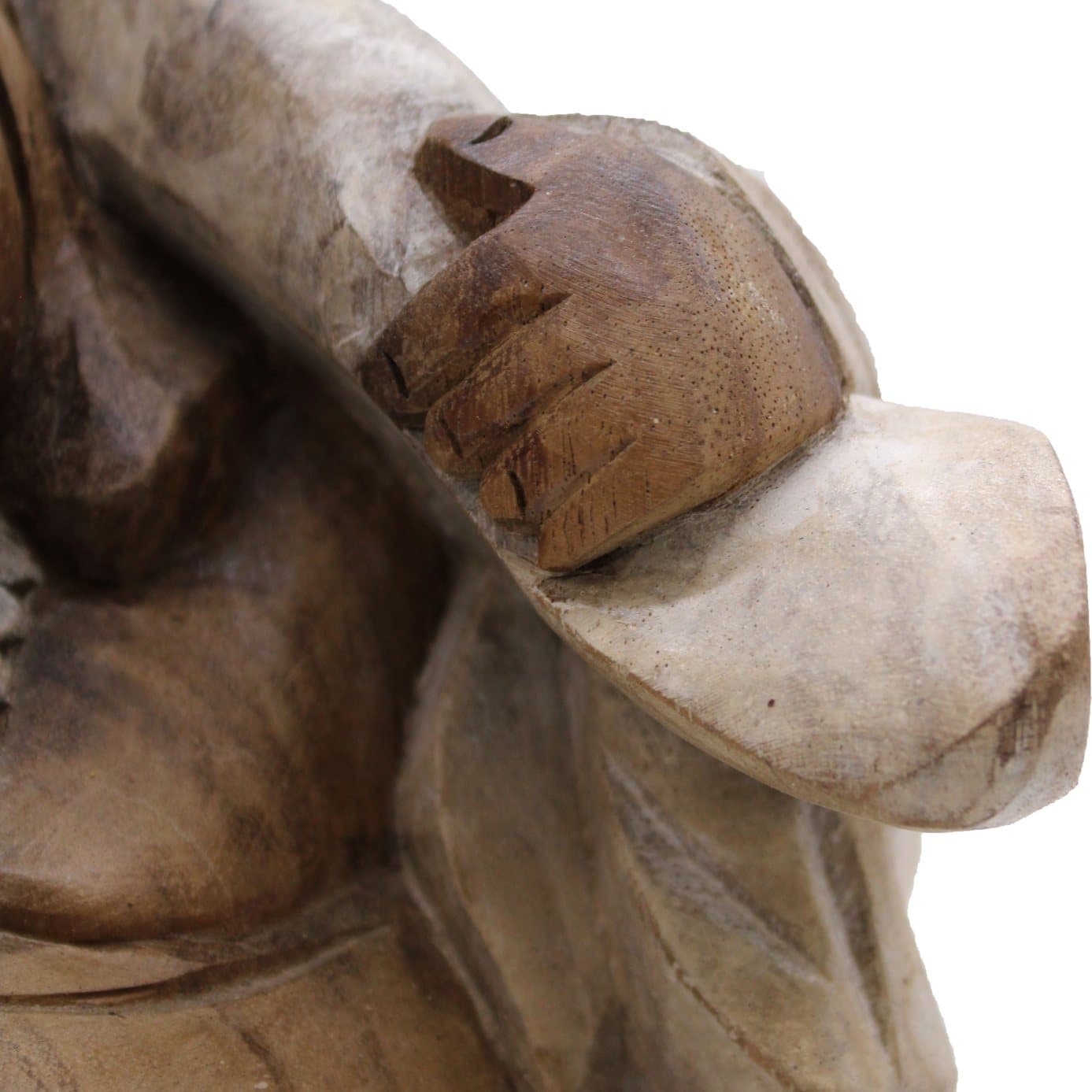 Whitewash hand carved wooden happy Buddha statue, 30 cm tall