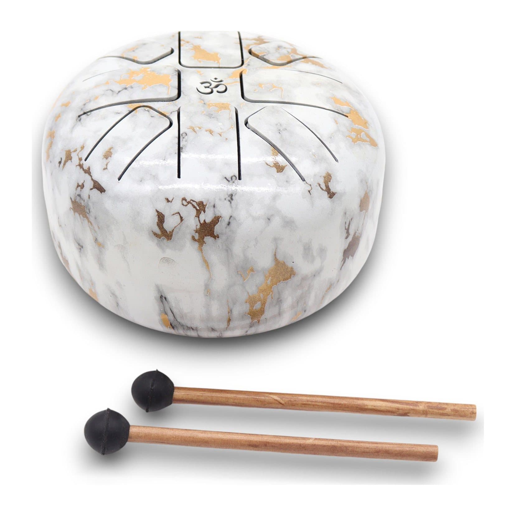 Marble design happy drum in white and grey with gold details