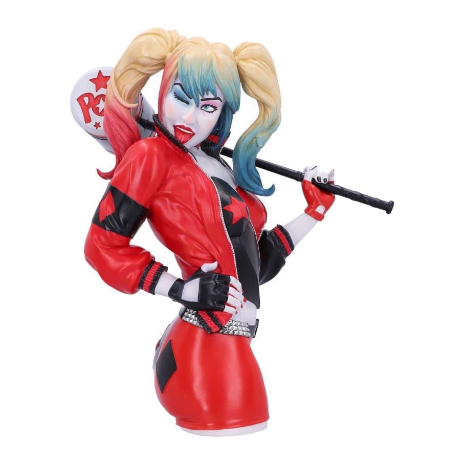 Hand-painted resin Harley Quinn bust with giant mallet over her shoulder