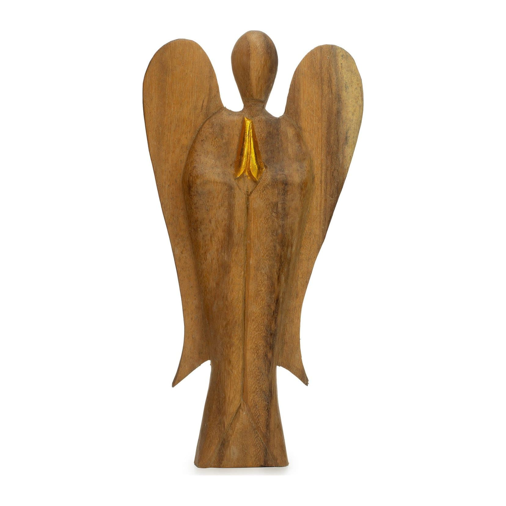Tall hand-carved wooden Hati-Hati friendship angel with gold-painted hands