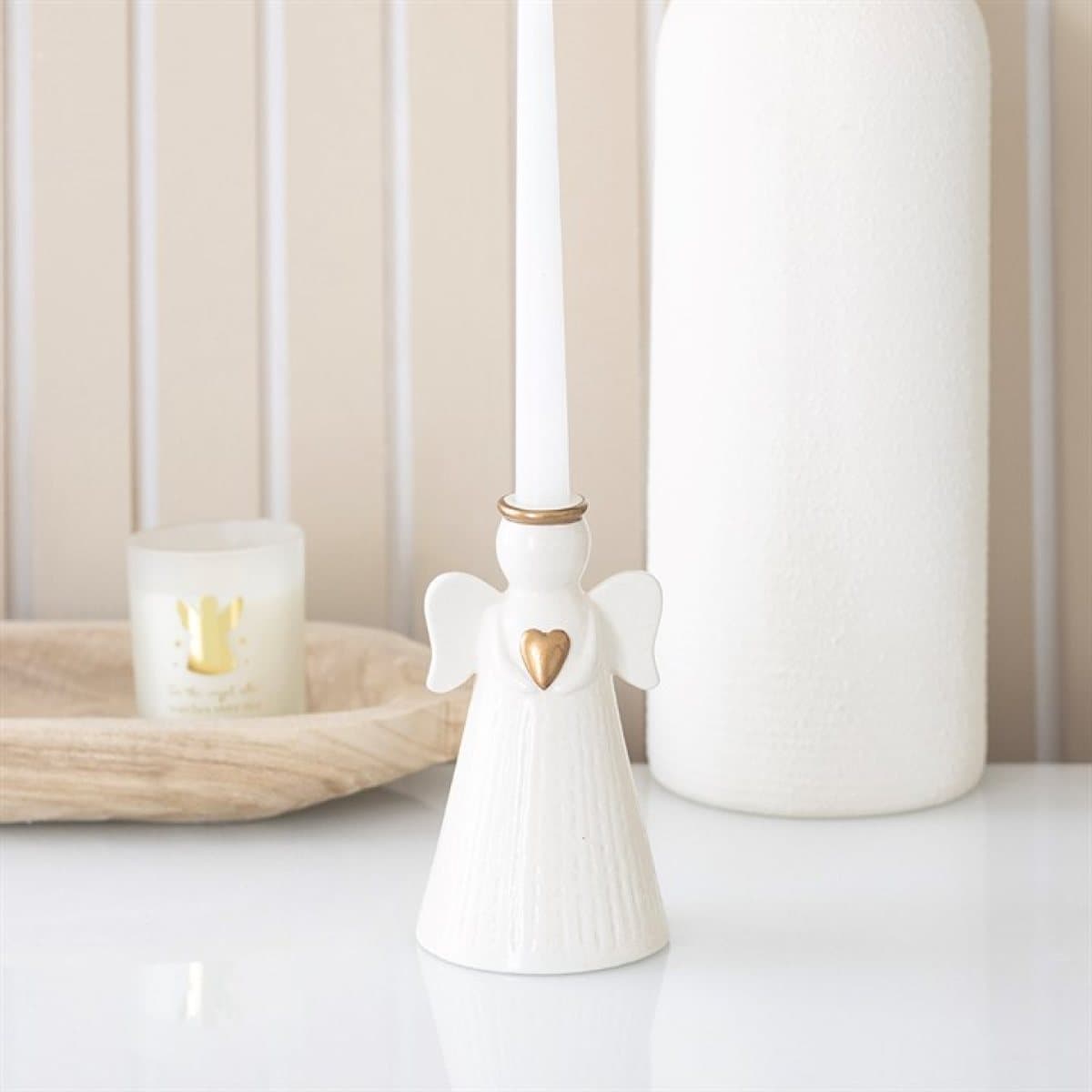 Heart angel taper candle holder