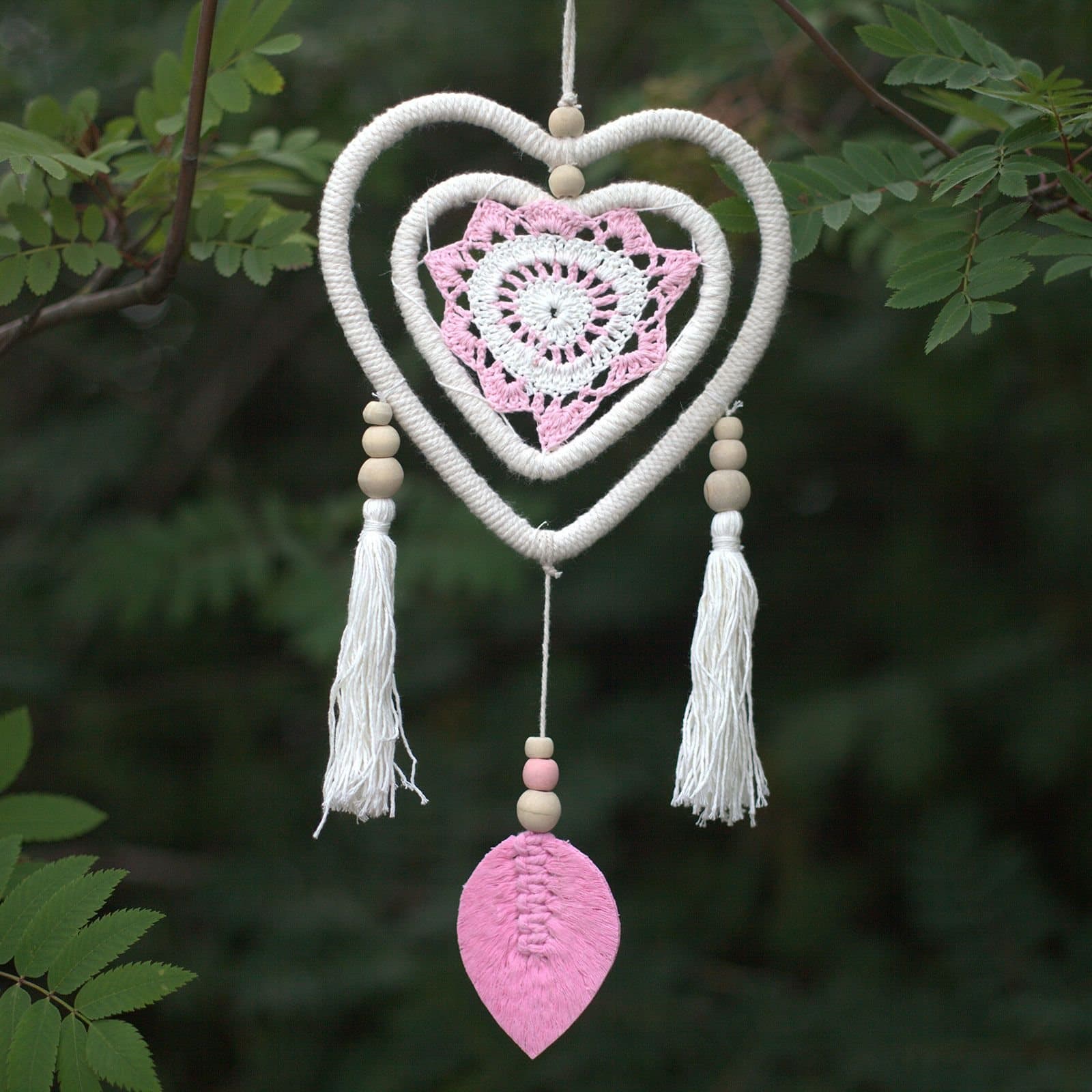 Pink heart within a heart dream catcher