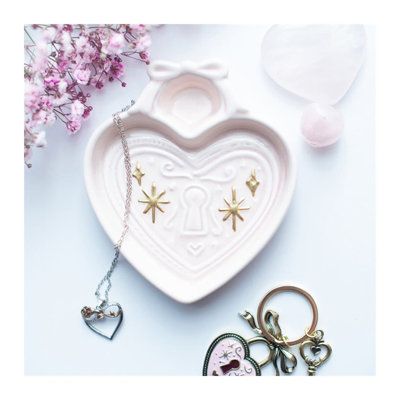 Pink heart locket trinket dish